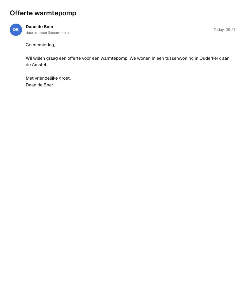 A customer emails for a quote