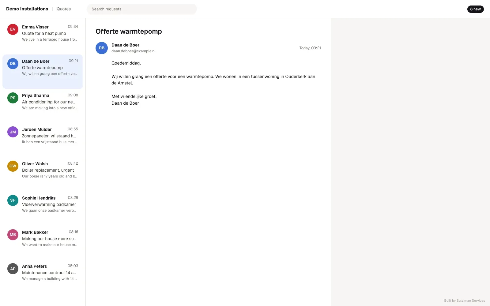 A customer emails for a quote